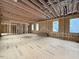 New home under construction featuring an open living room with wood framing, multiple windows, and plywood subfloors at 516 Transylvania Ave, Raleigh, NC 27609