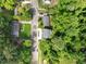 An aerial shot of the neighborhood showcasing the property's location among tree-lined streets at 621 Bon Air Ave, Durham, NC 27704