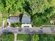 A bird's-eye view of the home showing the roof, driveway, and surrounding lush greenery at 621 Bon Air Ave, Durham, NC 27704