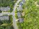 Overhead aerial view of a tree-lined street in a lovely neighborhood with well-kept homes and lush landscaping at 909 Grogans Mill Dr, Cary, NC 27519
