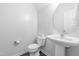 Clean powder room with white walls, pedestal sink and toilet at 112 Gadsbury Dr, Holly Springs, NC 27540