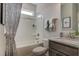 Clean bathroom with shower-tub combination, granite countertop, and modern fixtures at 125 Verona Villa Dr, Burlington, NC 27215