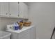 Efficient laundry room includes a washer, dryer, storage cabinets, and ample space for chores at 208 E Harrington Ave, Broadway, NC 27505