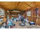View of a cluttered interior, showcasing storage options with exposed wood rafters and plywood sheeting at 208 E Harrington Ave, Broadway, NC 27505