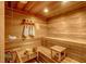 Relaxing sauna with wooden benches, and a rustic, spa-like setting at 3203 Cameron Dr, Henderson, NC 27536