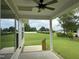 Enjoy outdoor living on this covered patio with scenic views of the backyard and lush lawn at 520 S Lincoln St, Benson, NC 27504