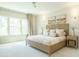 Bright bedroom with natural light, a ceiling fan, neutral tones, and two windows showcasing an outdoor view at 5265 Aleppo Ln, Raleigh, NC 27613