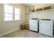 Functional laundry room equipped with modern washer and dryer, storage, and natural light at 5265 Aleppo Ln, Raleigh, NC 27613