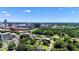 Great aerial view of city with skyscrapers, green trees, townhouses, and roads on a bright day at 1012 Manor Way, Durham, NC 27701