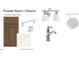The powder room features hampton maple drift cabinets, calacatta patriotic quartz countertops, and chrome fixtures at 1021 Azalea Garden Cir, Raleigh, NC 27603