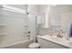 Bathroom featuring vanity, cabinet, shower-tub combo, and toilet at 1316 London Meadow Way, Fuquay Varina, NC 27526