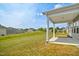 Spacious covered patio with view of the backyard, offers a comfortable outdoor extension to this home in a residential community at 1316 London Meadow Way, Fuquay Varina, NC 27526