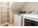 Convenient laundry room with modern washer, dryer, and ample shelving storage at 207 Reedhaven Dr, Cary, NC 27513