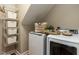 Well-organized laundry room featuring shelving and modern appliances at 207 Reedhaven Dr, Cary, NC 27513