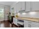 Stylish home office featuring built-in cabinets, granite countertops, and modern lighting at 212 Allister Dr, Raleigh, NC 27609
