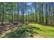 Lush backyard with tall trees offers plenty of space to play and relax at 215 Oxfordshire Dr, Fuquay Varina, NC 27526