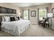Comfortable bedroom with a queen-sized bed, neutral color scheme, and natural light from two windows at 2209 Pitchfork Ln, Durham, NC 27713