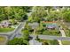 Aerial shot of a brick home with beautiful landscaping and mature trees in a desirable neighborhood at 2545 Churchill Dr, Burlington, NC 27215