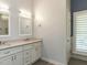 This bathroom features double sinks, white cabinets, granite countertops, and chrome hardware at 314 Gray Ave, Durham, NC 27701