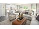 Bright and airy living room featuring an open layout, modern furnishings, and a kitchen island with bar seating at 533 Freedom Trail Dr, Willow Springs, NC 27592
