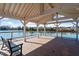 Lakeside gazebo features bench seating, offering a relaxing spot with water views at 717 Silo Park Dr, Wake Forest, NC 27587