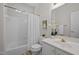 Cozy bathroom with a tub and shower combo, toilet and single sink vanity at 107 Weslyn Trace Dr, Durham, NC 27703