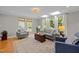 Bright and airy living room featuring hardwood floors, large windows, and stylish furnishings at 107 Whitby Ct, Cary, NC 27511