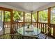 Charming screened porch with a glass-topped table, chairs, perfect for enjoying outdoor meals and relaxation at 107 Whitby Ct, Cary, NC 27511