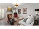 Comfortable living room featuring fireplace, chic decor, and ample natural light at 1601 Dunraven Dr, Raleigh, NC 27612