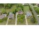 Overhead view of the property showcasing mature landscaping, a large backyard, and neighborhood at 2053 Monthaven Dr, Wake Forest, NC 27587