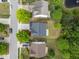An aerial view of houses with well-maintained yards and mature trees in a residential neighborhood at 209 Oswego Ct, Morrisville, NC 27560