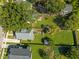 Aerial view of neighborhood highlighting green lawns, mature trees, houses and neighborhood layout at 215 Haywood St, Raleigh, NC 27601