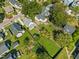 Aerial view of neighborhood highlighting green lawns, mature trees, and neighborhood layout at 215 Haywood St, Raleigh, NC 27601
