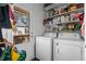 Functional laundry room with modern appliances and shelving, adjacent to a door and a view of the outside at 215 Haywood St, Raleigh, NC 27601