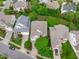 Aerial shot capturing the house with its neighborhood, green trees, and manicured lawns at 2832 Cameron Pond Dr, Cary, NC 27519
