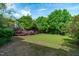 Spacious backyard featuring lush greenery, mature trees, and a well-maintained lawn at 2832 Cameron Pond Dr, Cary, NC 27519