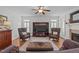 Cozy living room featuring fireplace, hardwood floors, and comfortable seating at 2832 Cameron Pond Dr, Cary, NC 27519
