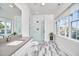 Well-lit bathroom featuring a modern glass shower and an expansive vanity area at 301 Georgetown Rd, Raleigh, NC 27608
