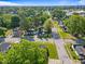 Aerial view of a neighborhood showcasing tree-lined streets and well-maintained homes at 302 N Sumner St, Selma, NC 27576