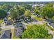 Aerial shot of a residential area showing mature trees, varied housing styles, and neighborhood streets at 302 N Sumner St, Selma, NC 27576