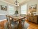 Charming dining room with rustic table, artwork, modern lighting, and hardwood floors at 309 19Th St, Butner, NC 27509