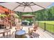 This back deck features multiple seating areas, a pergola, and a view of the backyard at 3214 Saddle Club Rd, Mebane, NC 27302