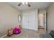 Cozy bedroom features a ceiling fan and closet, perfect for storage at 40 Senter Farm Ct, Fuquay Varina, NC 27526