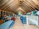 Spacious attic storage area with exposed wooden beams, filled with boxes and household items at 4210 Falls River Ave, Raleigh, NC 27614