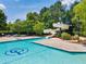 A community pool with a waterslide, seating, and landscaping at 602 Alden Bridge Dr, Cary, NC 27519