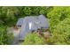 Aerial shot showcasing the sprawling estate with lush landscaping, a grey roof, and multiple outdoor living spaces at 6600(A) Maynard Farm Rd, Chapel Hill, NC 27516