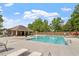 Community pool with lounge chairs and clear blue skies at 7104 Rex Rd, Holly Springs, NC 27540