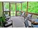 Relaxing screened porch with comfortable seating and a view of the lush green landscape at 738 Aspenwood Dr, Graham, NC 27253
