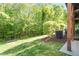 Lush backyard featuring green grass and mature trees, providing a private and serene outdoor space at 7838 Spungold St, Raleigh, NC 27617