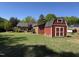 A well-maintained backyard featuring a red outbuilding, a home, and a lush green lawn at 901 Vandora Ave, Garner, NC 27529